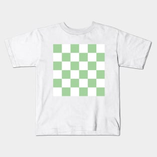 Mid green and white checkerboard print Kids T-Shirt